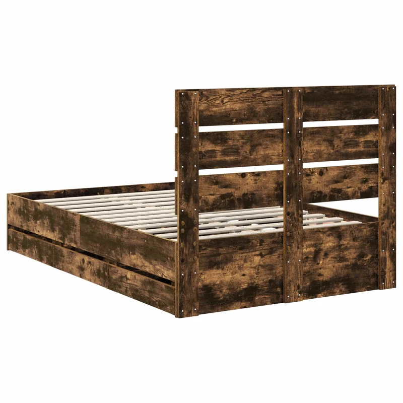 Bed Frame with Drawer Smoked Oak 120 x 200 cm Engineer Wood