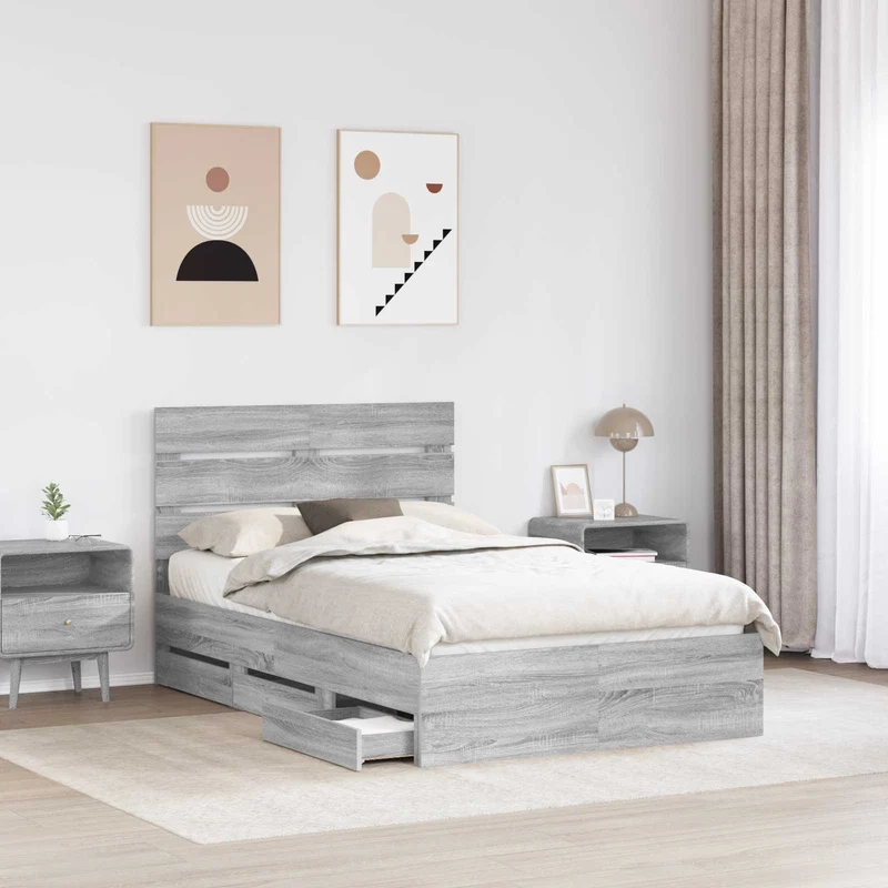 Bed Frame with Drawer Grey Sonoma 120 x 190 cm Engineer Wood