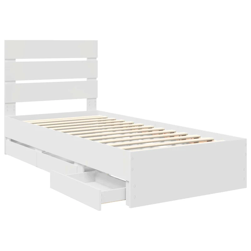 Bed Frame with Drawer White 100 x 200 cm Engineer Wood