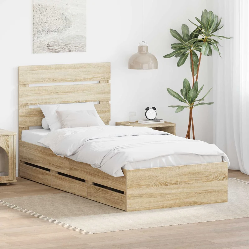 Bed Frame with Drawer Sonoma Oak 100 x 200 cm Engineer Wood