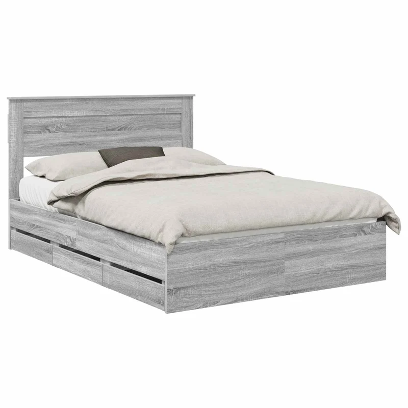 Bed Frame with Drawer Grey Sonoma 140 x 200 cm Engineer Wood