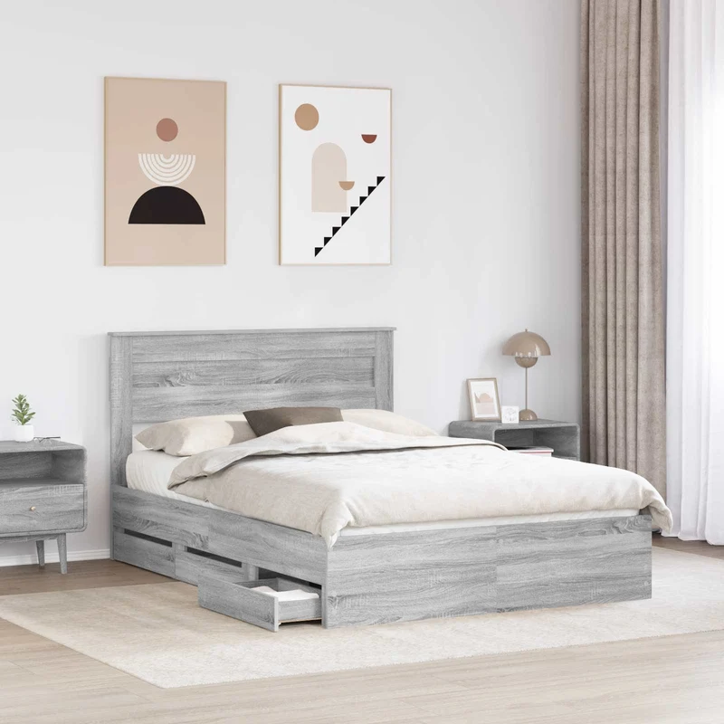 Bed Frame with Drawer Grey Sonoma 140 x 200 cm Engineer Wood