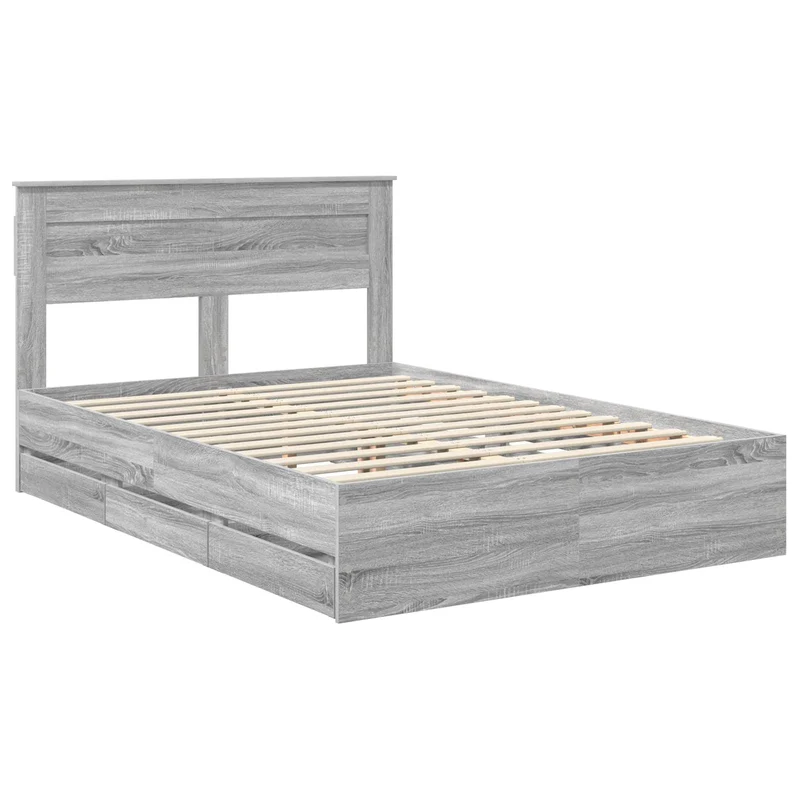 Bed Frame with Drawer Grey Sonoma 140 x 200 cm Engineer Wood