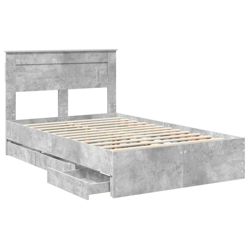 Bed Frame with Drawer Concrete Grey 135 x 190 cm Engineer Wood