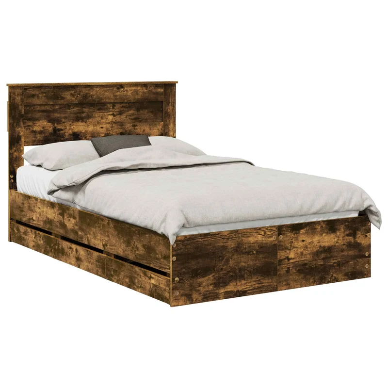 Bed Frame with Drawer Smoked Oak 135 x 190 cm Engineer Wood