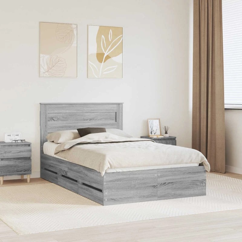 Bed Frame with Drawer Grey Sonoma 120 x 190 cm Engineer Wood