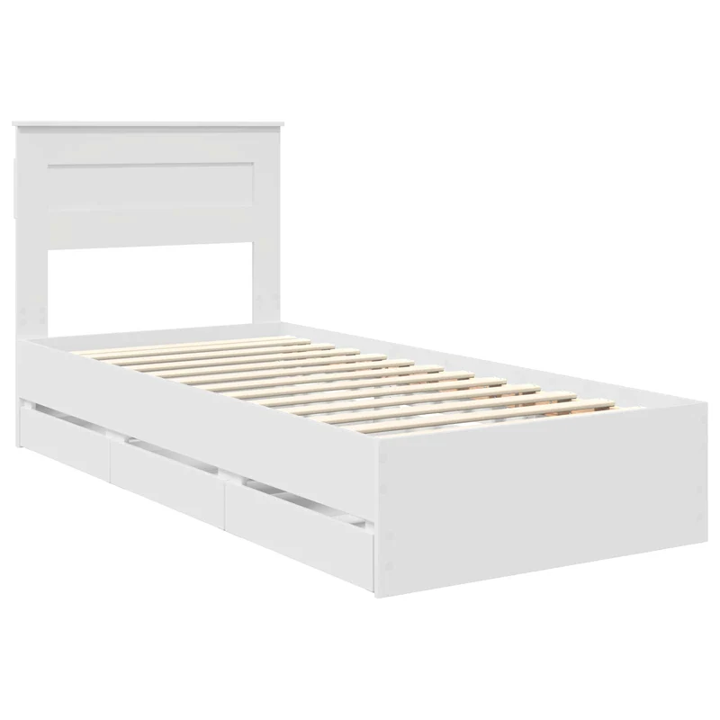 Bed Frame with Drawer White 100 x 200 cm Engineer Wood