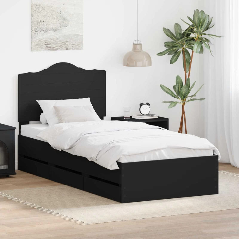 Bed Frame with Drawer Black 100 x 200 cm Engineer Wood