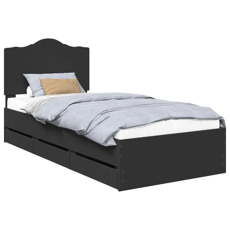 Bed Frame with Drawer Black 100 x 200 cm Engineer Wood