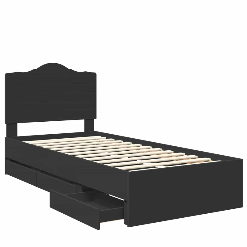 Bed Frame with Drawer Black 100 x 200 cm Engineer Wood