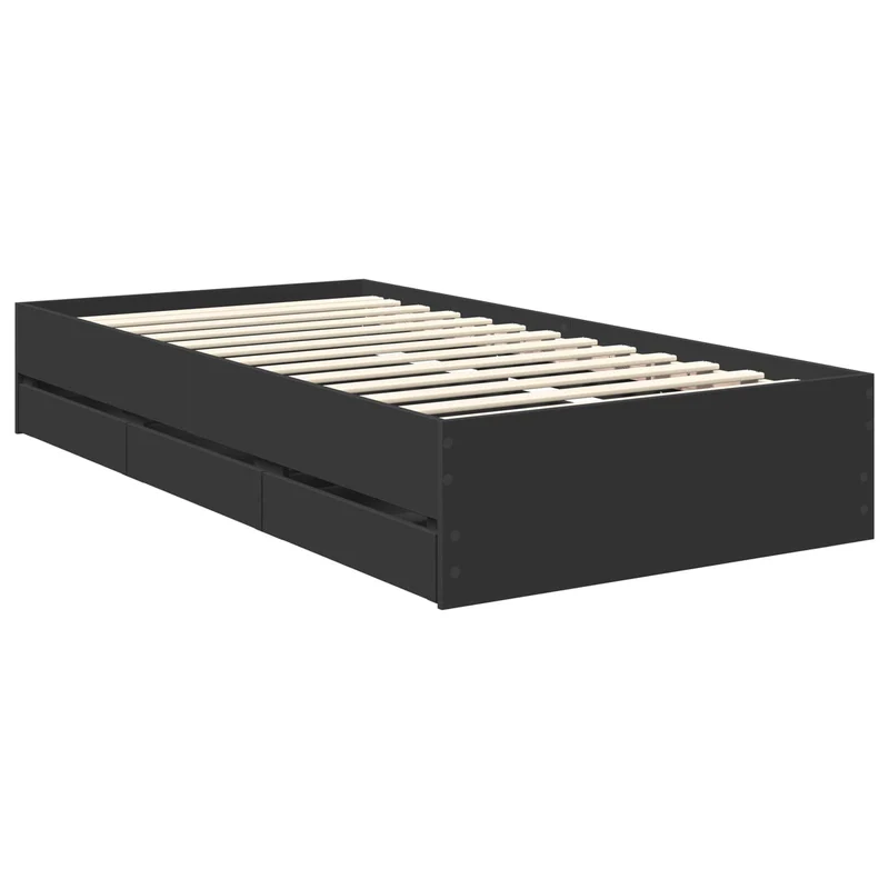Bed Frame with Drawer Black 100 x 200 cm Engineer Wood