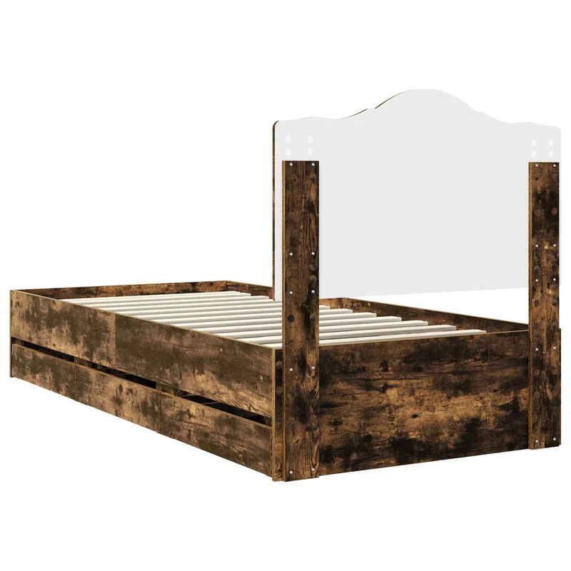 Bed Frame with Drawer Smoked Oak 100 x 200 cm Engineer Wood