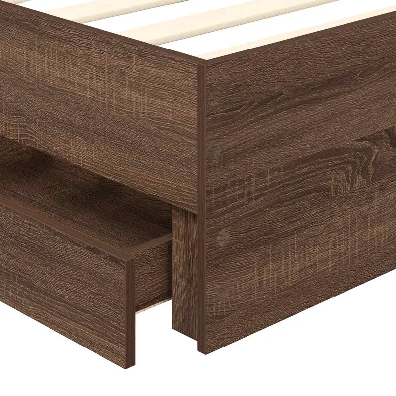 Bed Frame with Drawer Brown Oak 100 x 200 cm Engineer Wood