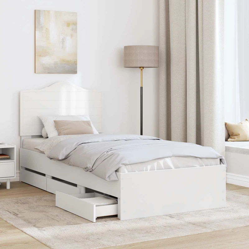 Bed Frame with Drawer White 90 x 200 cm Engineer Wood