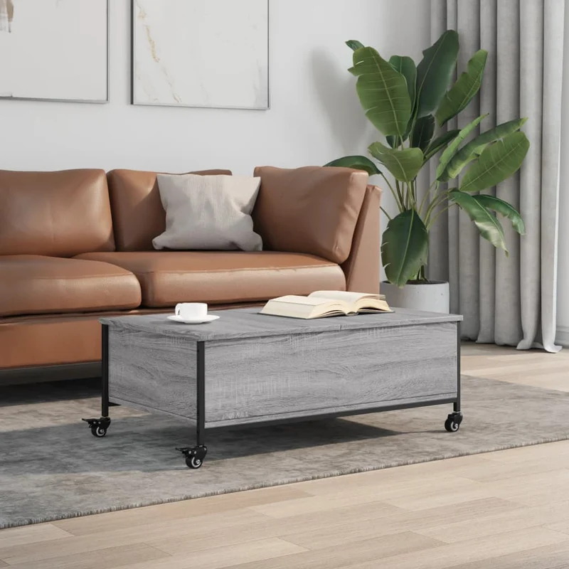 Coffee Table with Wheels Grey Sonoma 91x55x34cm Engineered Wood