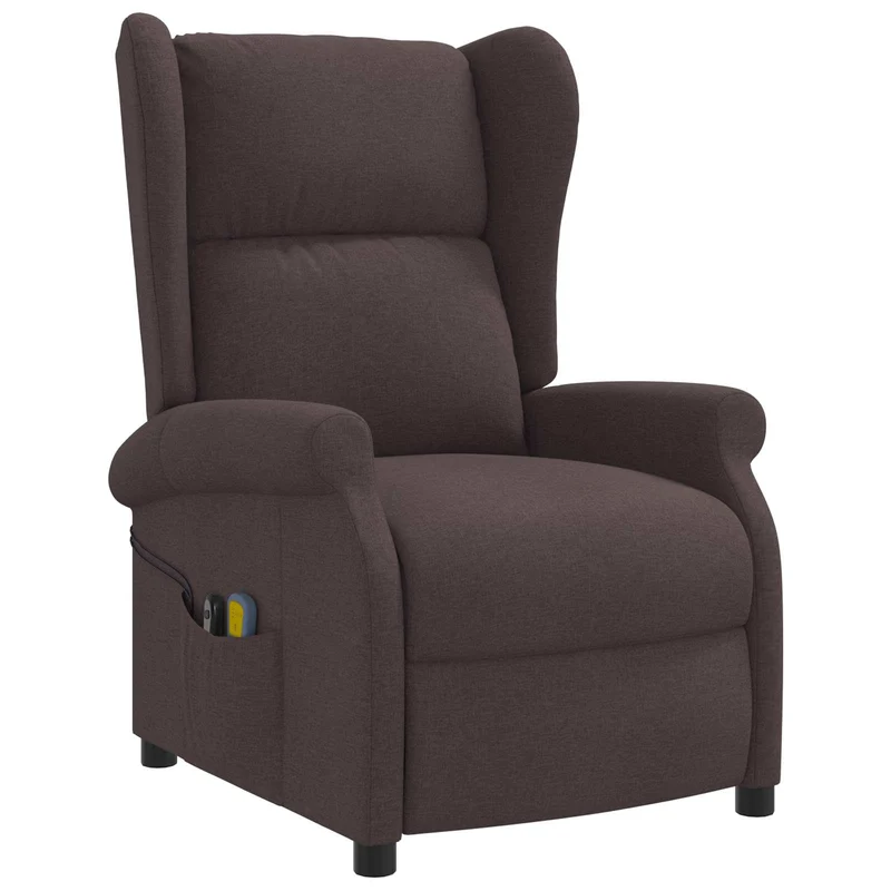 Wing Back Electric Massage Recliner Chair Dark Brown Fabric