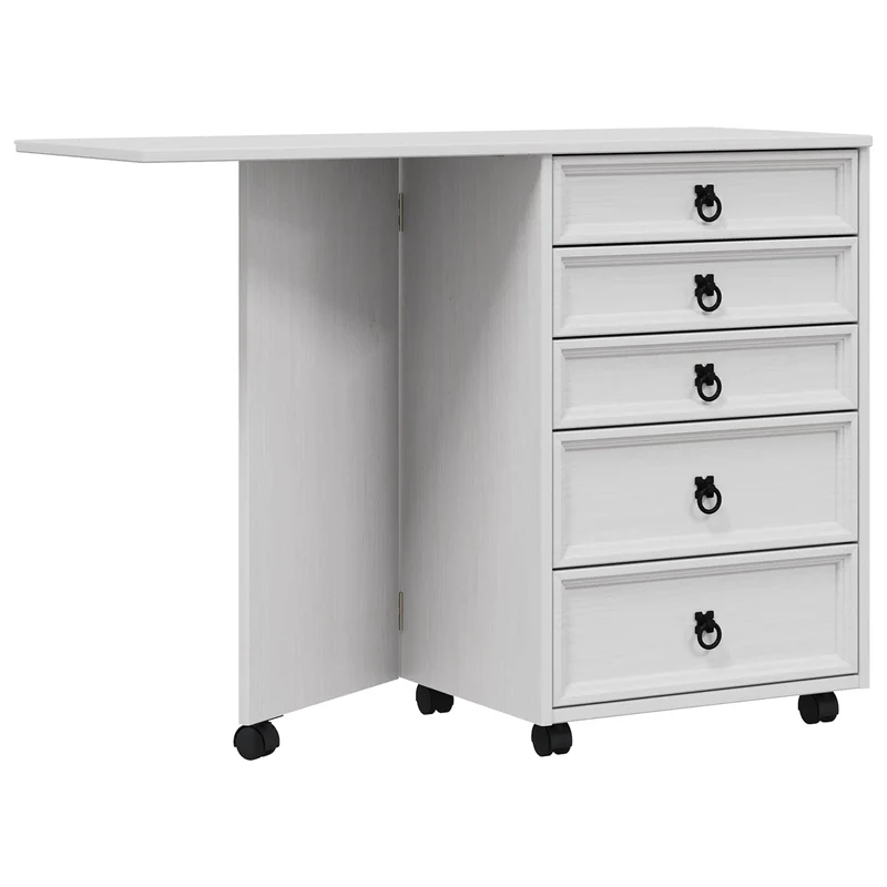 Rolling Cabinet with Drawers & Folding Top CORONA White