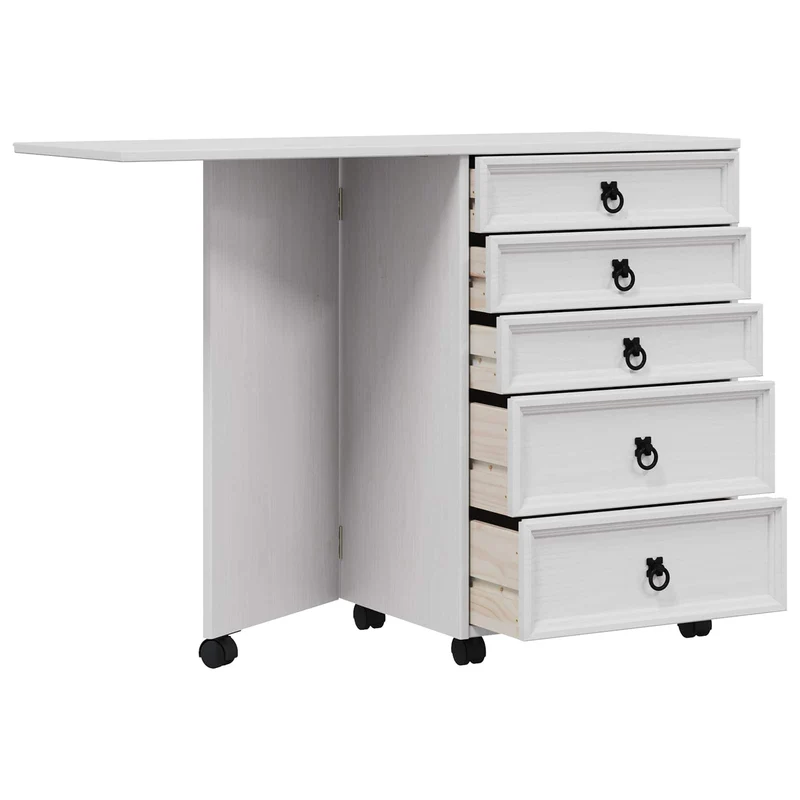 Rolling Cabinet with Drawers & Folding Top CORONA White
