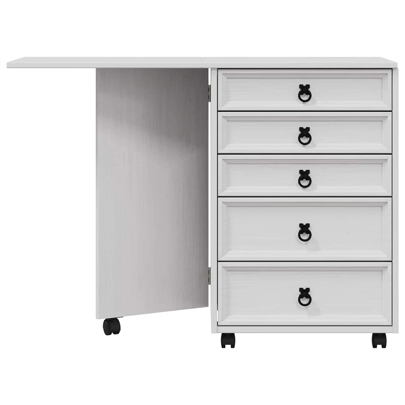 Rolling Cabinet with Drawers & Folding Top CORONA White