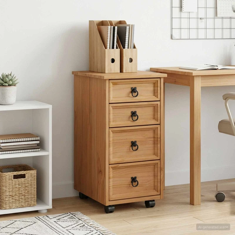 Rolling Cabinet with Drawers CORONA Honey Brown