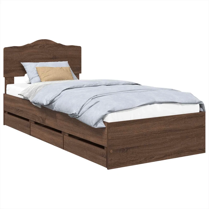 Bed Frame with Drawer Brown Oak 90 x 200 cm Engineer Wood