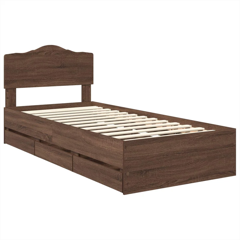Bed Frame with Drawer Brown Oak 90 x 200 cm Engineer Wood