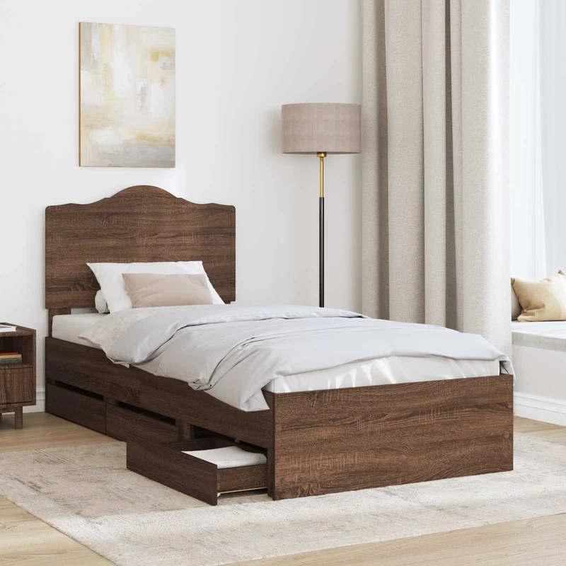 Bed Frame with Drawer Brown Oak 90 x 200 cm Engineer Wood