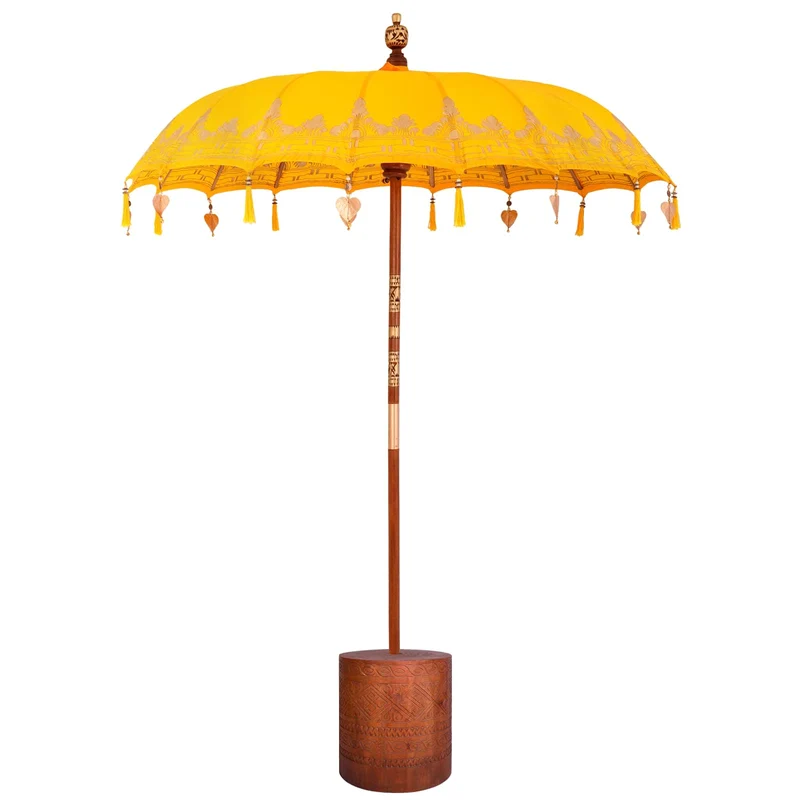 Balinese Parasol with Base 190 x 190 x 295 cm Yellow and Brown