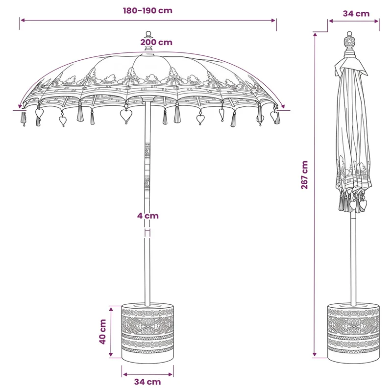Balinese Parasol with Base 190 x 190 x 295 cm Yellow and Brown