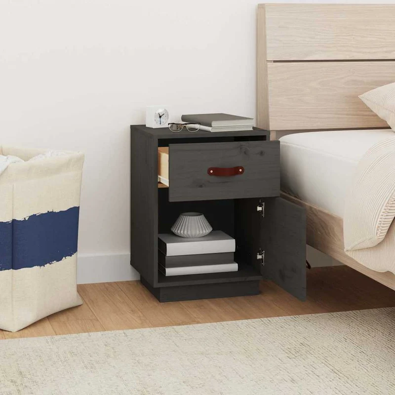 818310 vidaXL Bedside Cabinets 2 pcs Grey 40x34x55 cm Solid Wood Pine