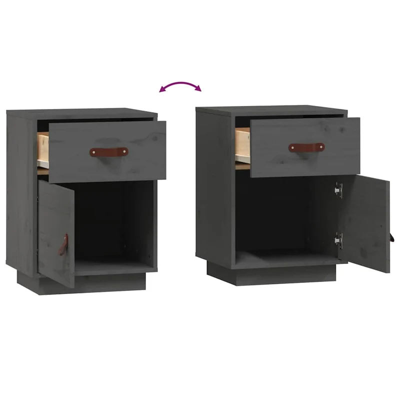 818310 vidaXL Bedside Cabinets 2 pcs Grey 40x34x55 cm Solid Wood Pine
