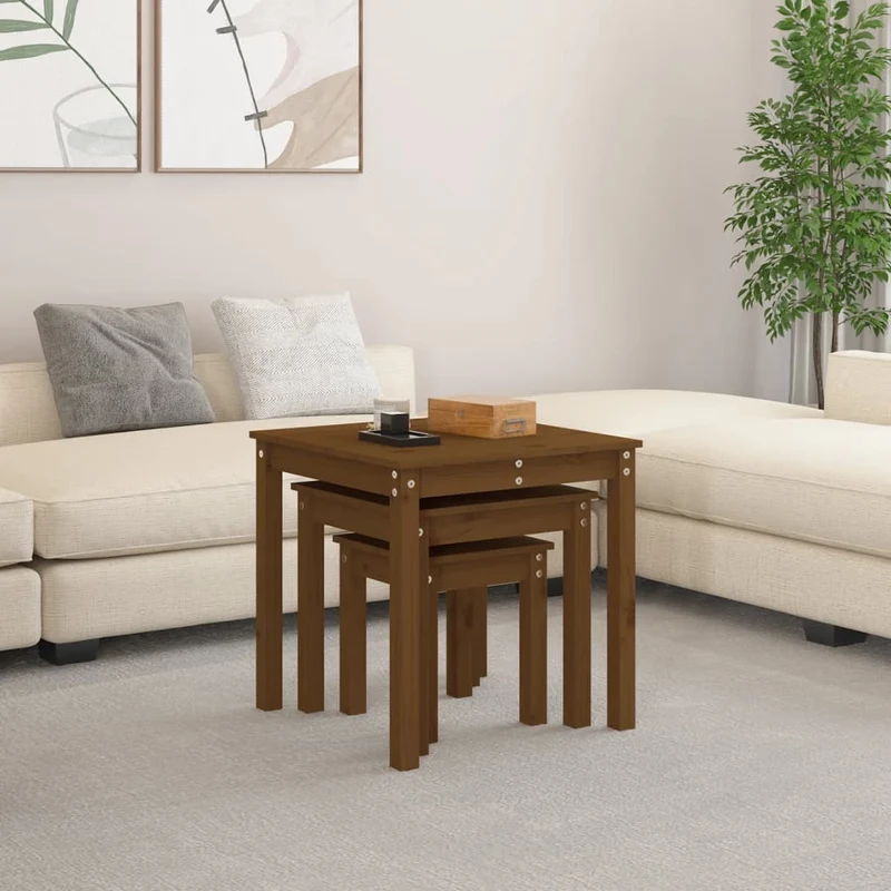 Nesting Tables 3 pcs Honey Brown Solid Wood Pine