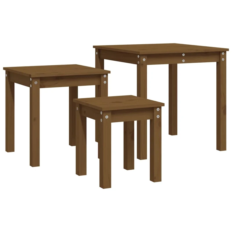 Nesting Tables 3 pcs Honey Brown Solid Wood Pine