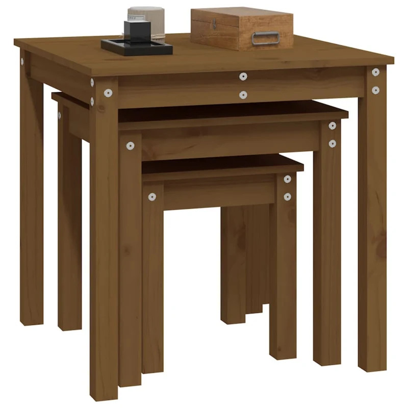 Nesting Tables 3 pcs Honey Brown Solid Wood Pine