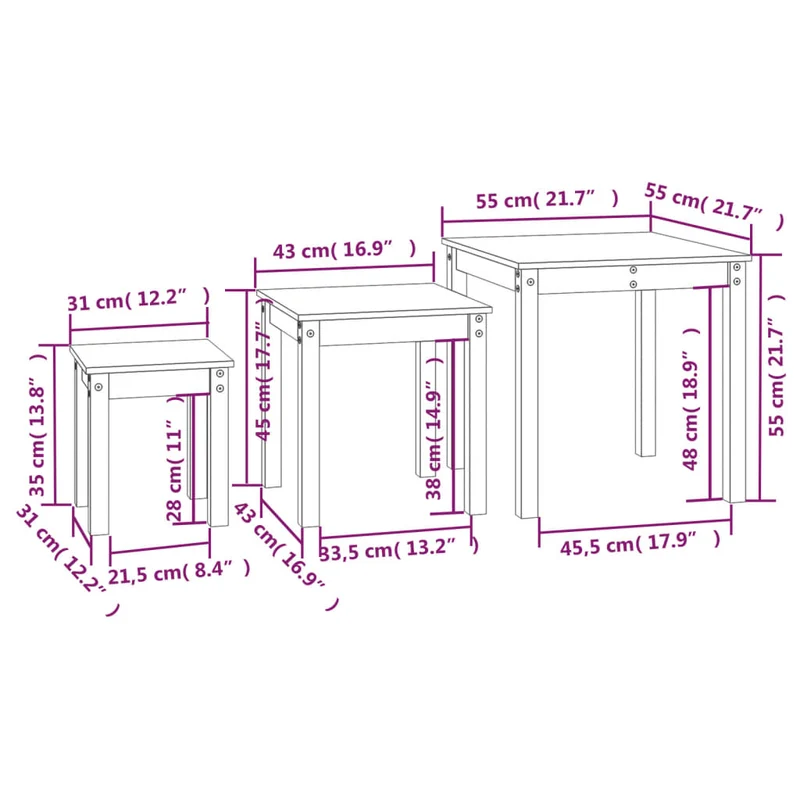 Nesting Tables 3 pcs Honey Brown Solid Wood Pine