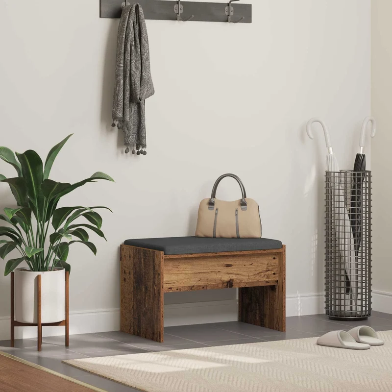 Hall Bench with Cushion Old Wood 63 x 38 x 40 cm
