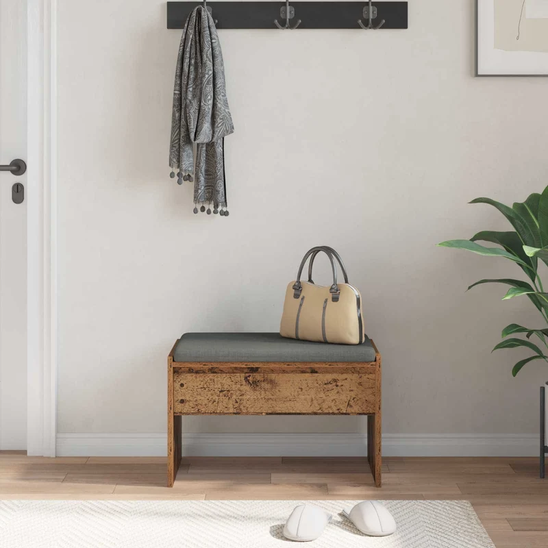 Hall Bench with Cushion Old Wood 63 x 38 x 40 cm