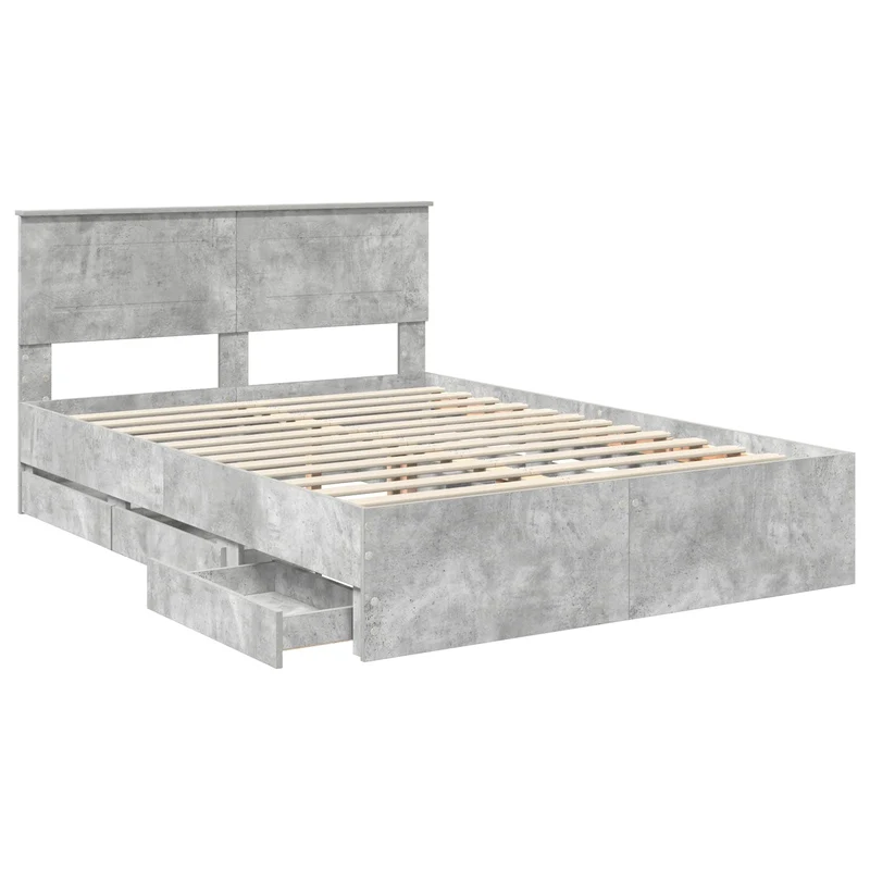 Bed Frame with Drawer Concrete Grey 140 x 200 cm Engineer Wood