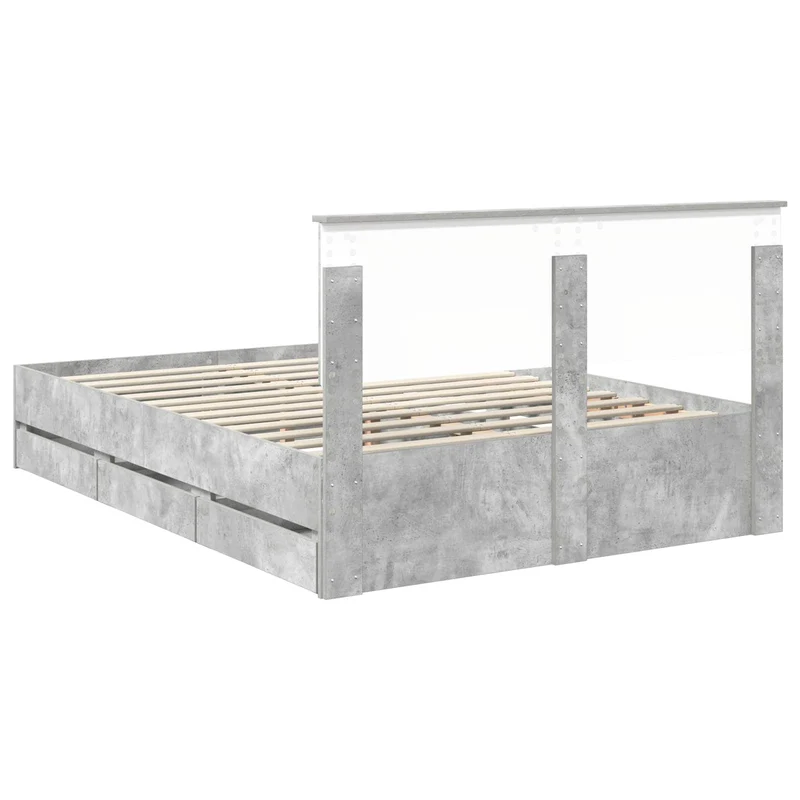 Bed Frame with Drawer Concrete Grey 140 x 200 cm Engineer Wood