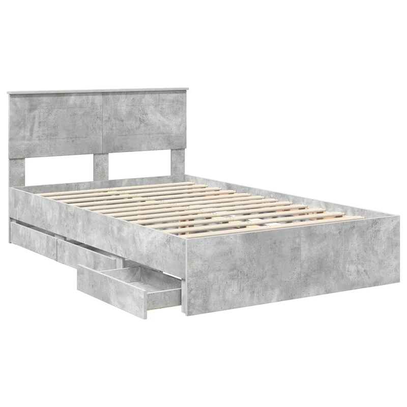 Bed Frame with Drawer Concrete Grey 135 x 190 cm Engineer Wood