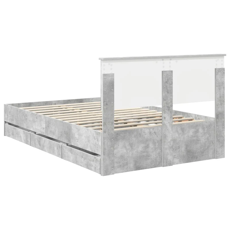 Bed Frame with Drawer Concrete Grey 135 x 190 cm Engineer Wood