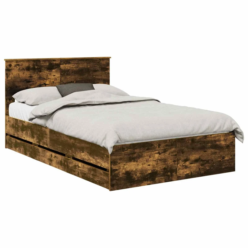 Bed Frame with Drawer Smoked Oak 135 x 190 cm Engineer Wood