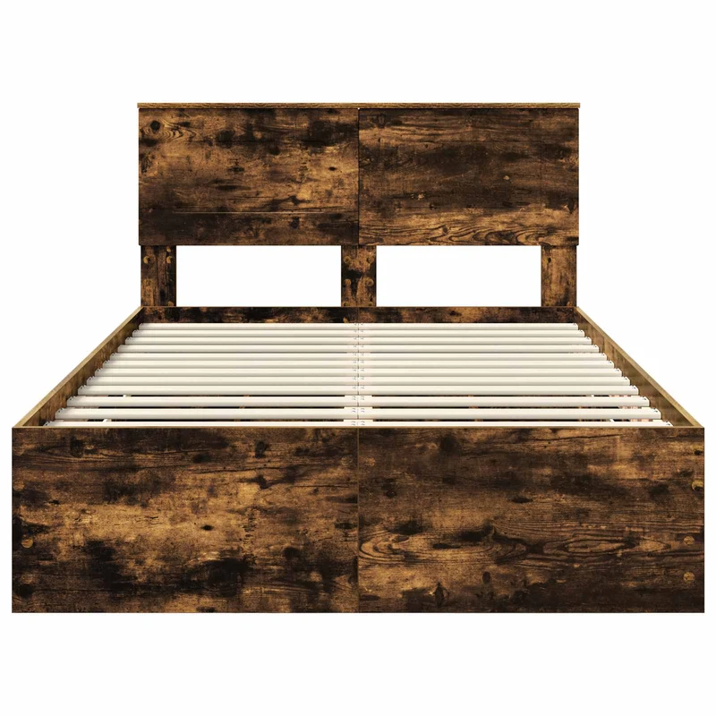 Bed Frame with Drawer Smoked Oak 135 x 190 cm Engineer Wood