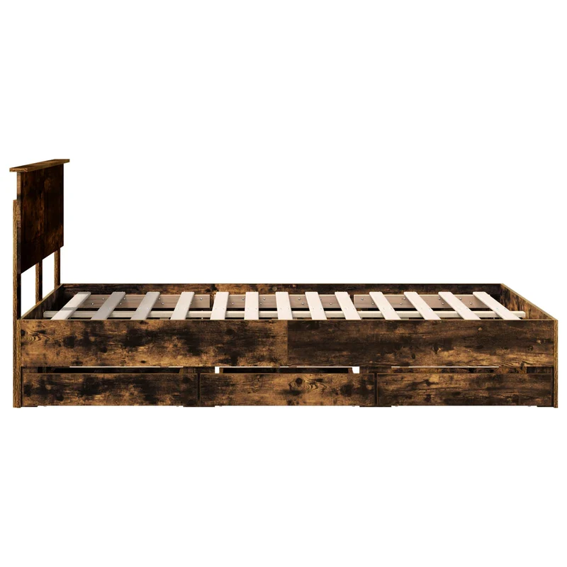 Bed Frame with Drawer Smoked Oak 135 x 190 cm Engineer Wood