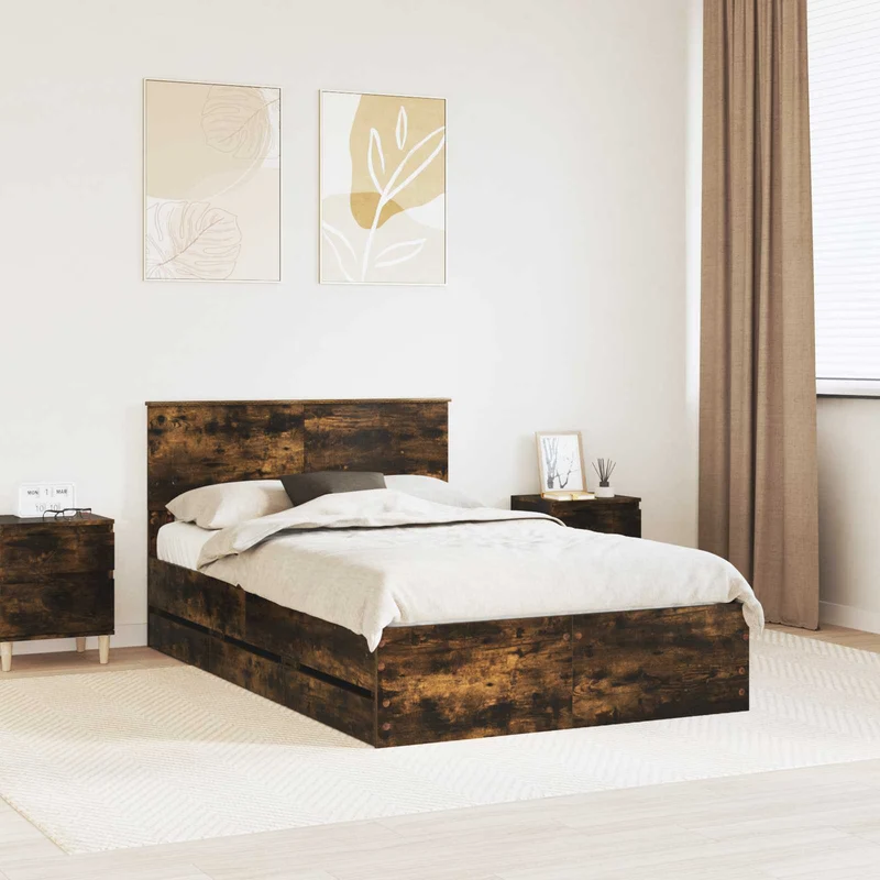Bed Frame with Drawer Smoked Oak 120 x 190 cm Engineer Wood