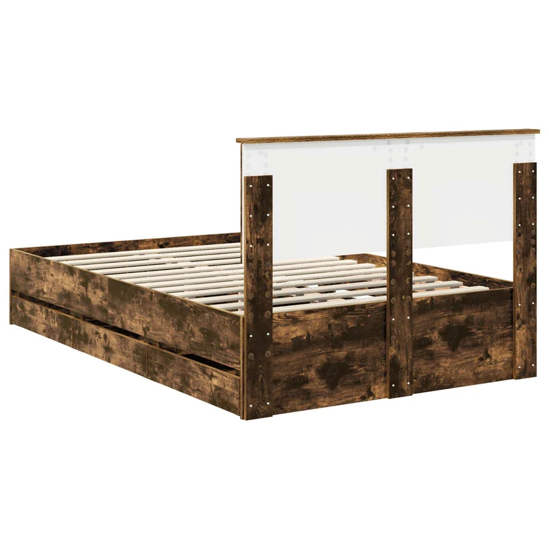 Bed Frame with Drawer Smoked Oak 120 x 200 cm Engineer Wood