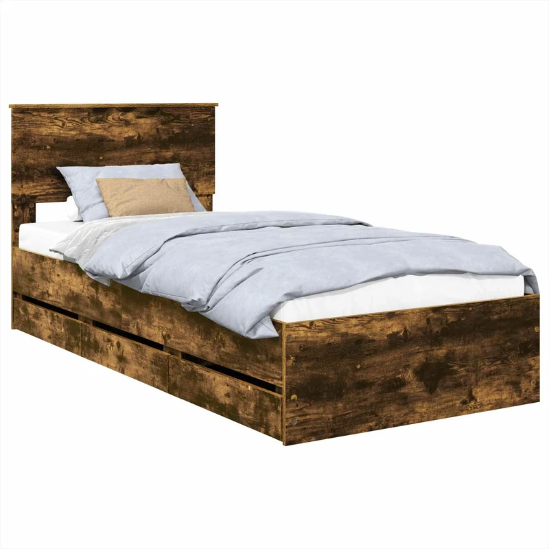 Bed Frame with Drawer Smoked Oak 90 x 190 cm Engineer Wood