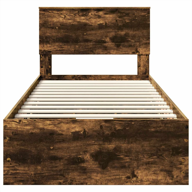 Bed Frame with Drawer Smoked Oak 90 x 190 cm Engineer Wood