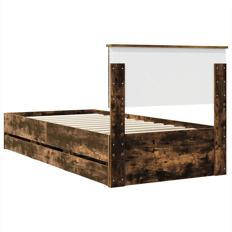 Bed Frame with Drawer Smoked Oak 90 x 190 cm Engineer Wood