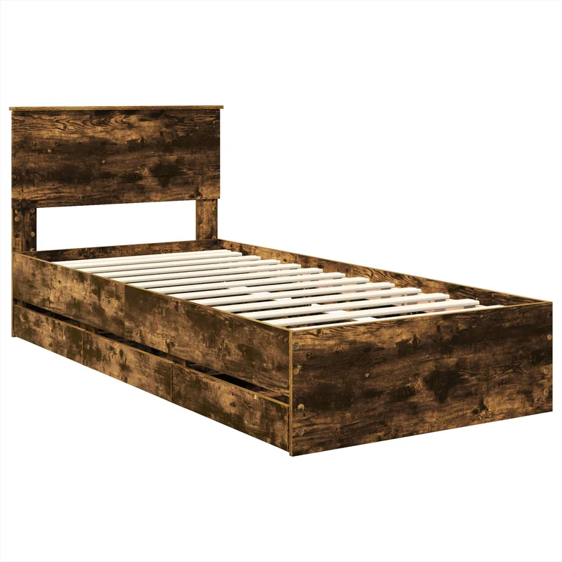 Bed Frame with Drawer Smoked Oak 90 x 200 cm Engineer Wood